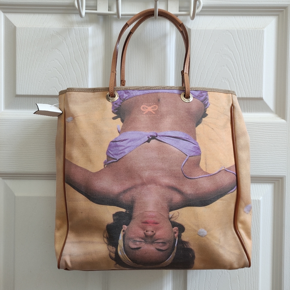 Vintage Anya Hindmarch printed Tote Bag 11x11x3.5" - Picture 1 of 16